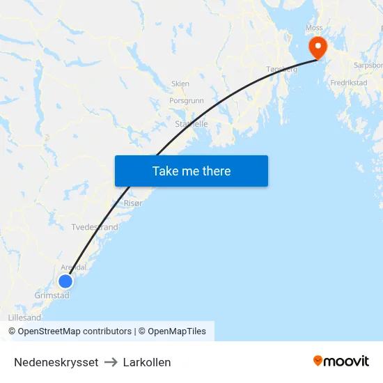 Nedeneskrysset to Larkollen map