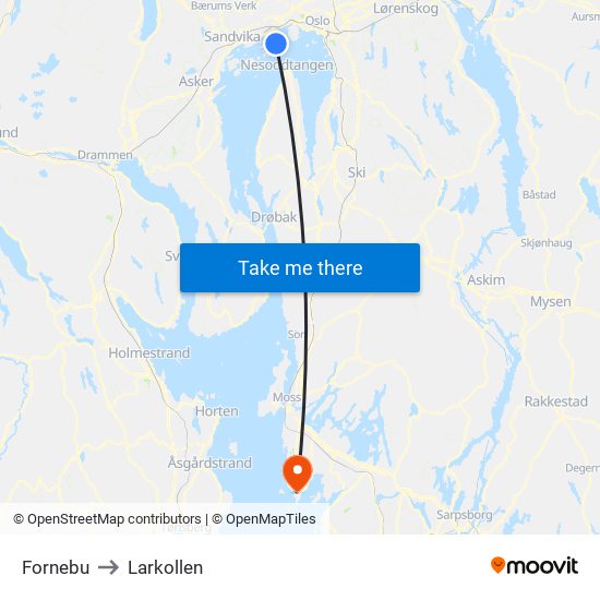 Fornebu to Larkollen map