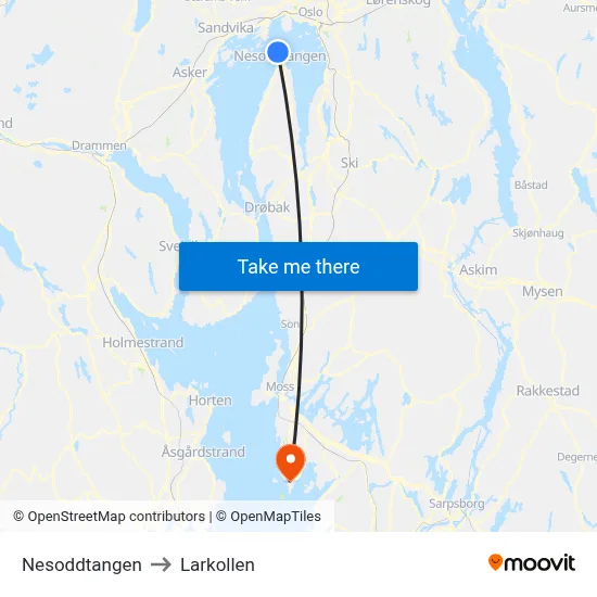 Nesoddtangen to Larkollen map