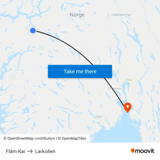 Flåm Kai to Larkollen map