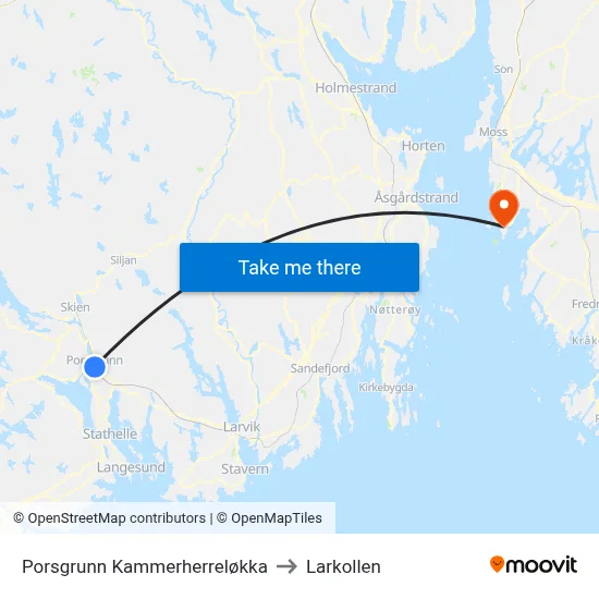 Porsgrunn Kammerherreløkka to Larkollen map
