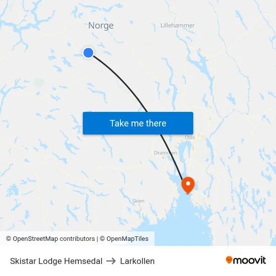 Skistar Lodge Hemsedal to Larkollen map
