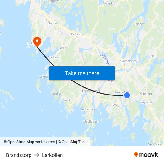 Brandstorp to Larkollen map