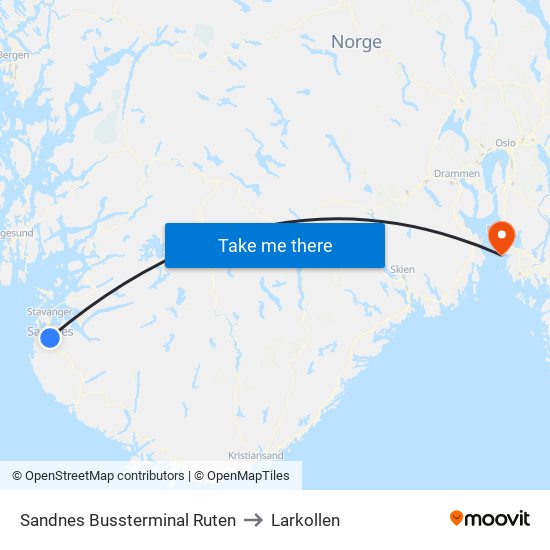 Sandnes Bussterminal Ruten to Larkollen map