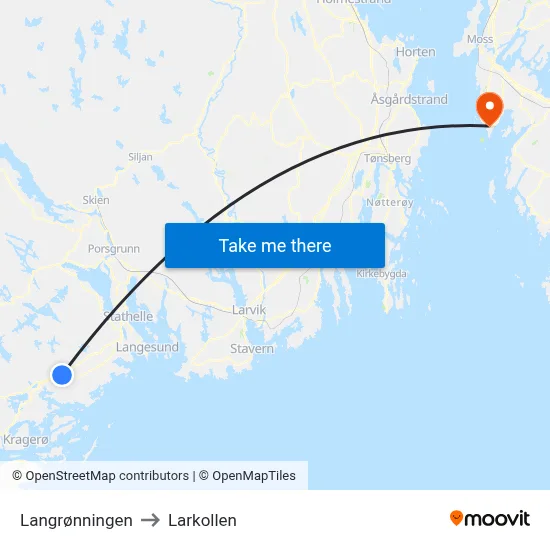 Langrønningen to Larkollen map