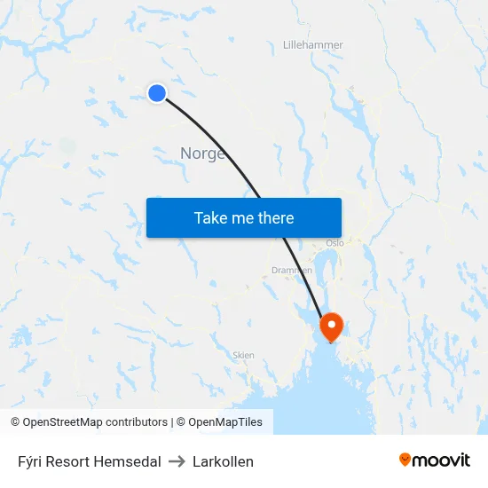 Fýri Resort Hemsedal to Larkollen map