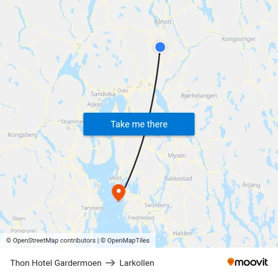 Thon Hotel Gardermoen to Larkollen map
