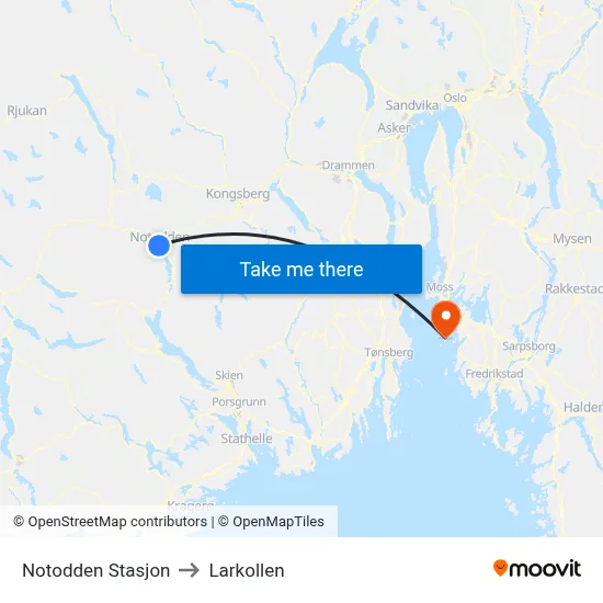 Notodden Stasjon to Larkollen map