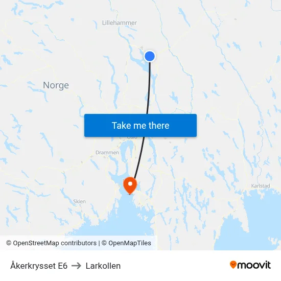 Åkerkrysset E6 to Larkollen map