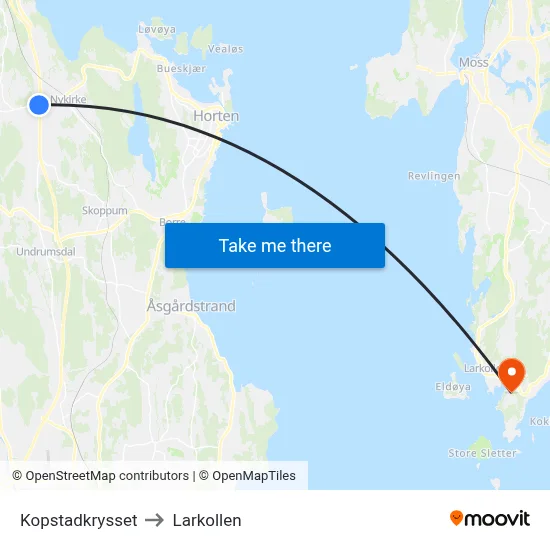 Kopstadkrysset to Larkollen map