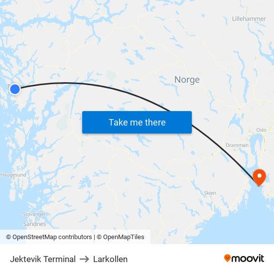 Jektevik Terminal to Larkollen map