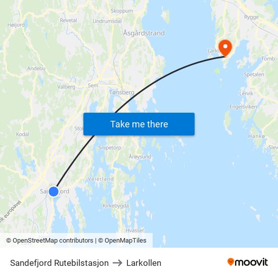 Sandefjord Rutebilstasjon to Larkollen map