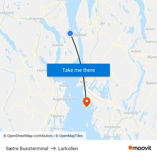 Sætre Bussterminal to Larkollen map