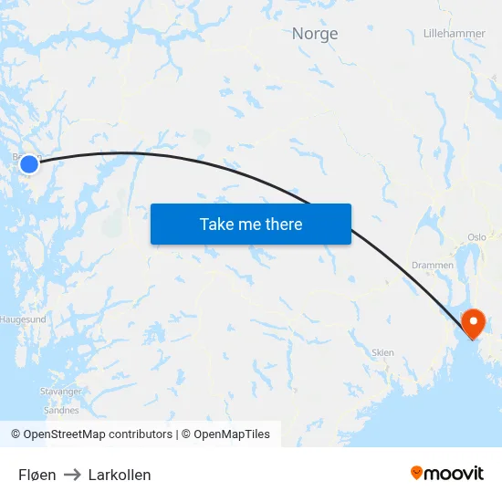 Fløen to Larkollen map