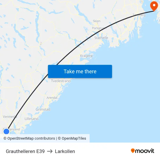 Grauthelleren E39 to Larkollen map