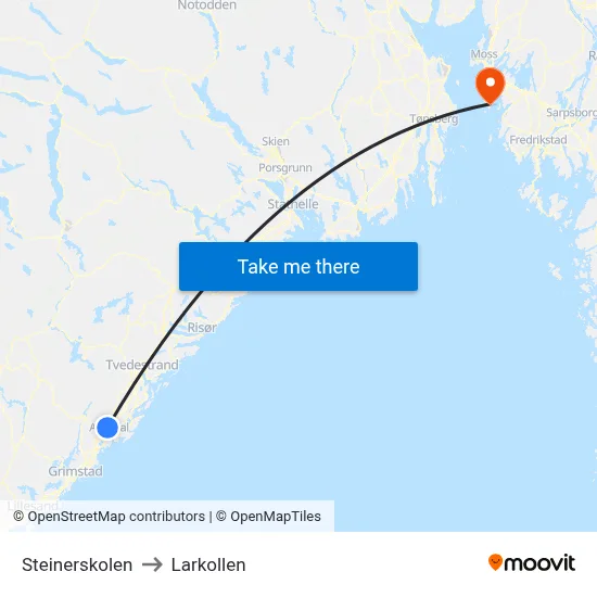 Steinerskolen to Larkollen map