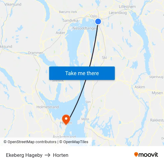 Ekeberg Hageby to Horten map
