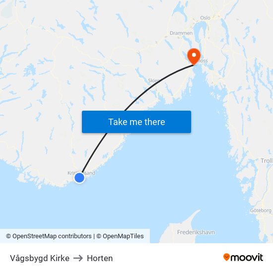Vågsbygd Kirke to Horten map