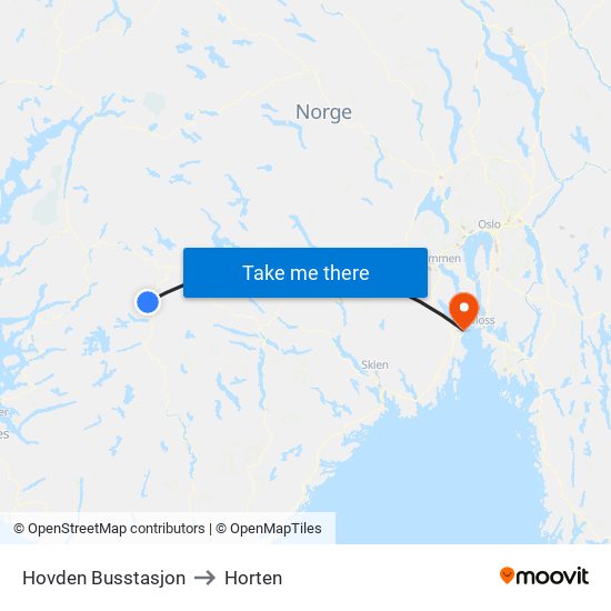 Hovden Busstasjon to Horten map