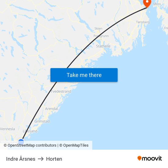 Indre Årsnes to Horten map