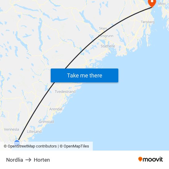 Nordlia to Horten map