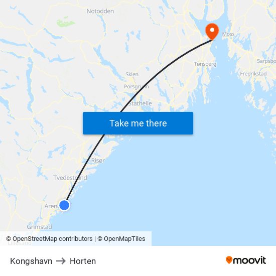 Kongshavn to Horten map