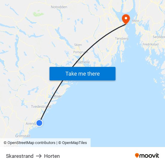 Skarestrand to Horten map