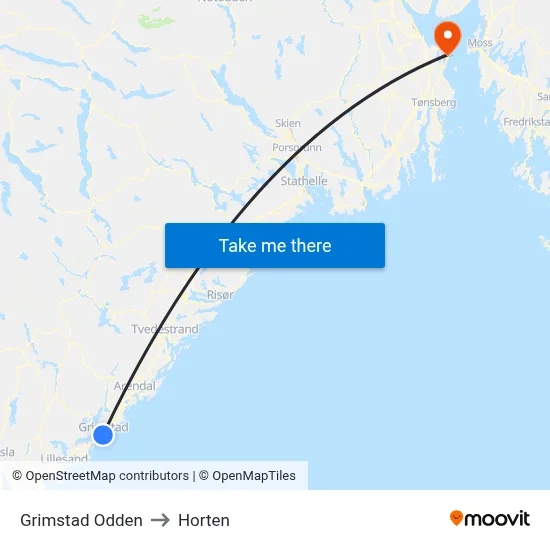 Grimstad Odden to Horten map