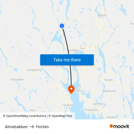 Almebakken to Horten map