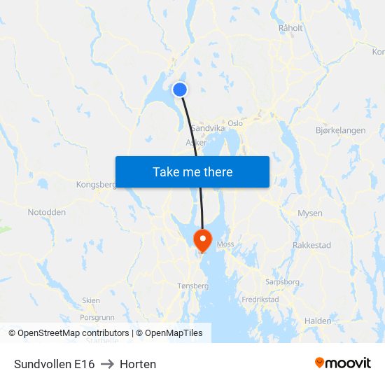 Sundvollen E16 to Horten map