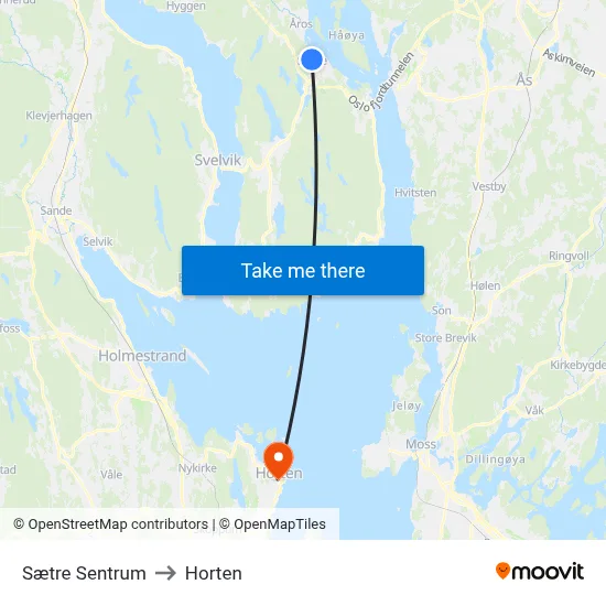 Sætre Sentrum to Horten map