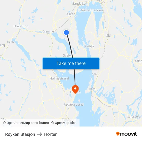 Røyken Stasjon to Horten map