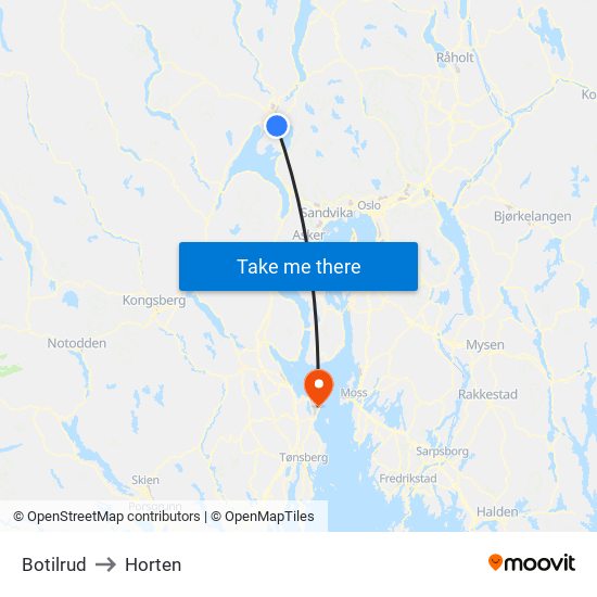 Botilrud to Horten map