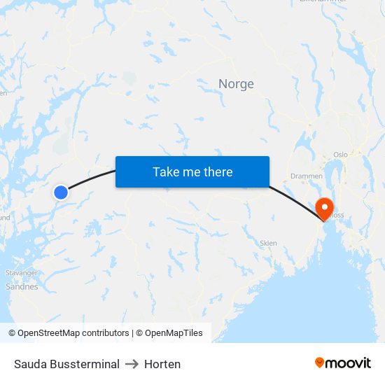 Sauda Bussterminal to Horten map