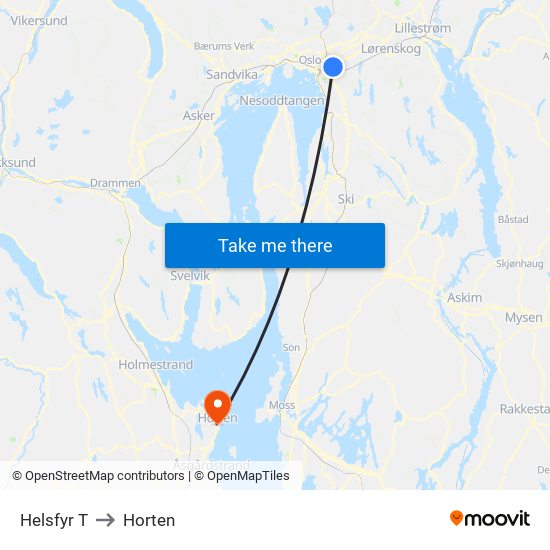 Helsfyr T to Horten map