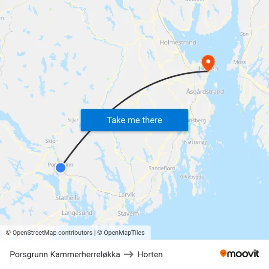 Porsgrunn Kammerherreløkka to Horten map