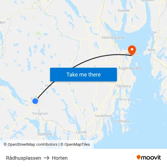 Rådhusplassen to Horten map
