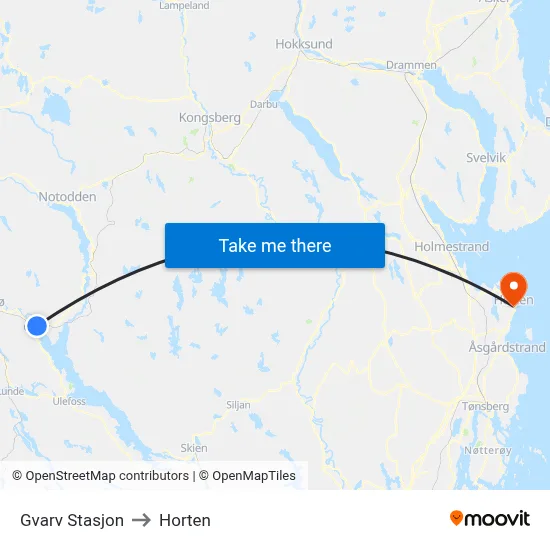 Gvarv Stasjon to Horten map