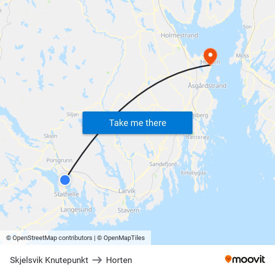 Skjelsvik Knutepunkt to Horten map