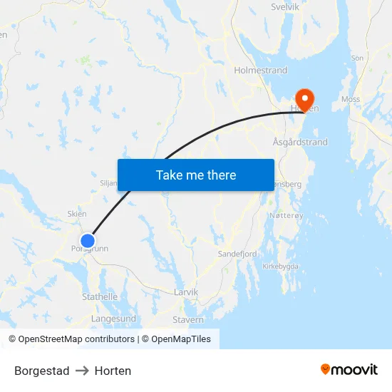 Borgestad to Horten map