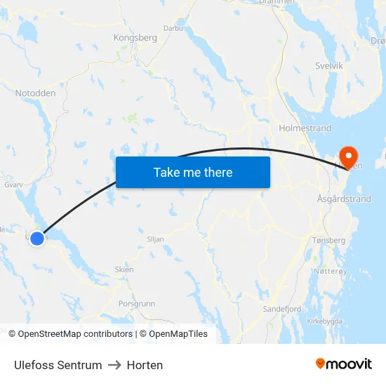 Ulefoss Sentrum to Horten map
