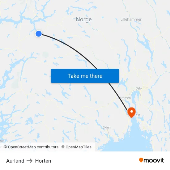Aurland to Horten map