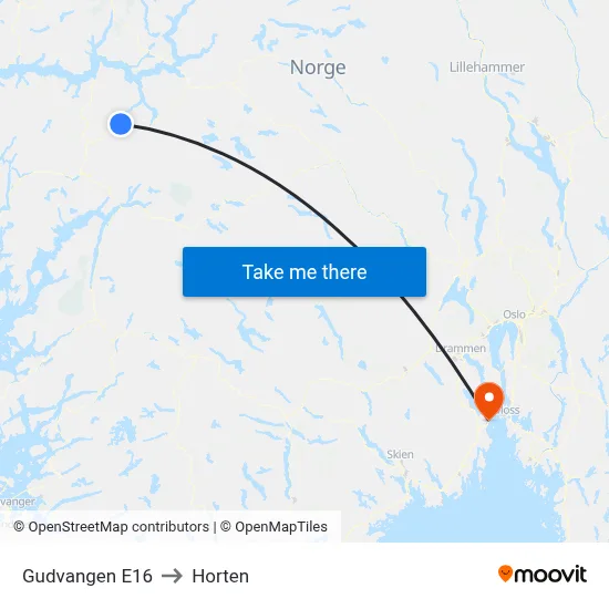 Gudvangen E16 to Horten map