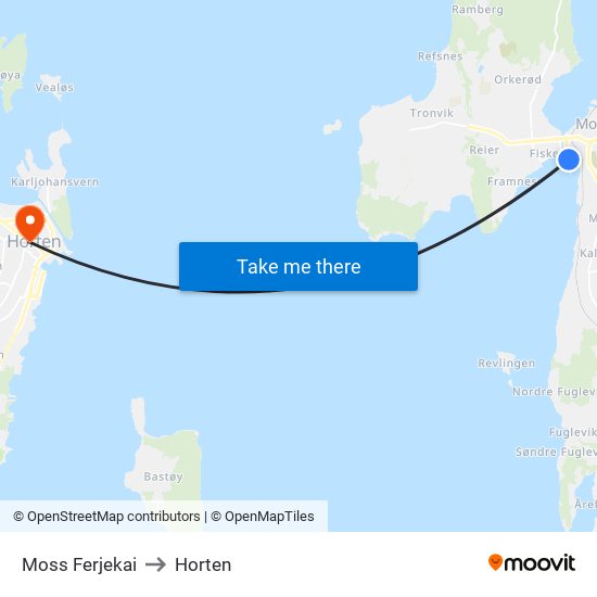 Moss Ferjekai to Horten map