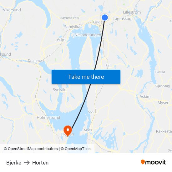 Bjerke to Horten map