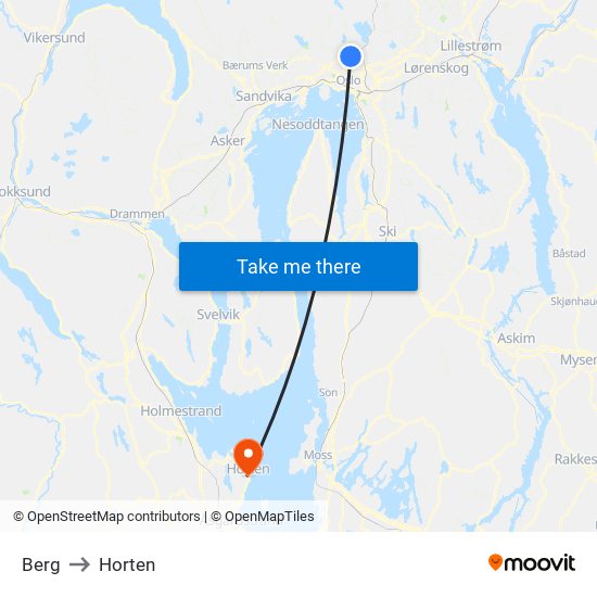 Berg to Horten map