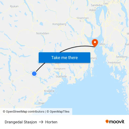 Drangedal Stasjon to Horten map