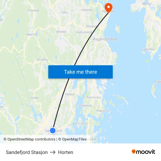 Sandefjord Stasjon to Horten map