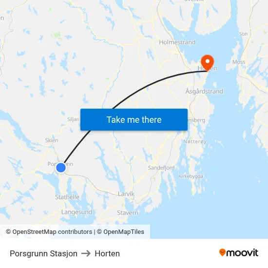 Porsgrunn Stasjon to Horten map