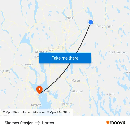 Skarnes Stasjon to Horten map